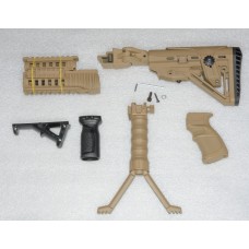 Комплект обвісу койот АК, адаптери на вибір АКС, АКМ, АК-74. Приклад склданий, цівка пікатіні, рукоятка модифікована ручка сошки