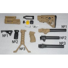 Комплект обвісу з дрібним тюнингом АК, адаптери на вибір АКС, АКМ, АК-74. Приклад складний, цівка пікатіні, рукоятка модифікована