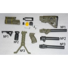 Комплект обвісу з дрібним тюнингом АК, адаптери на вибір АКС, АКМ, АК-74. Приклад складний, цівка пікатіні, рукоятка модифікована