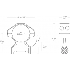 Кільця швидкознімні Hawke Precision Steel. d – 25.4 мм High. Weaver/Picatinny